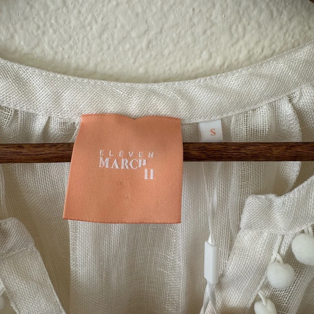 🆕Elegant White Pom-Pom Swim Cover-Up 100% linen - Picture 10 of 13